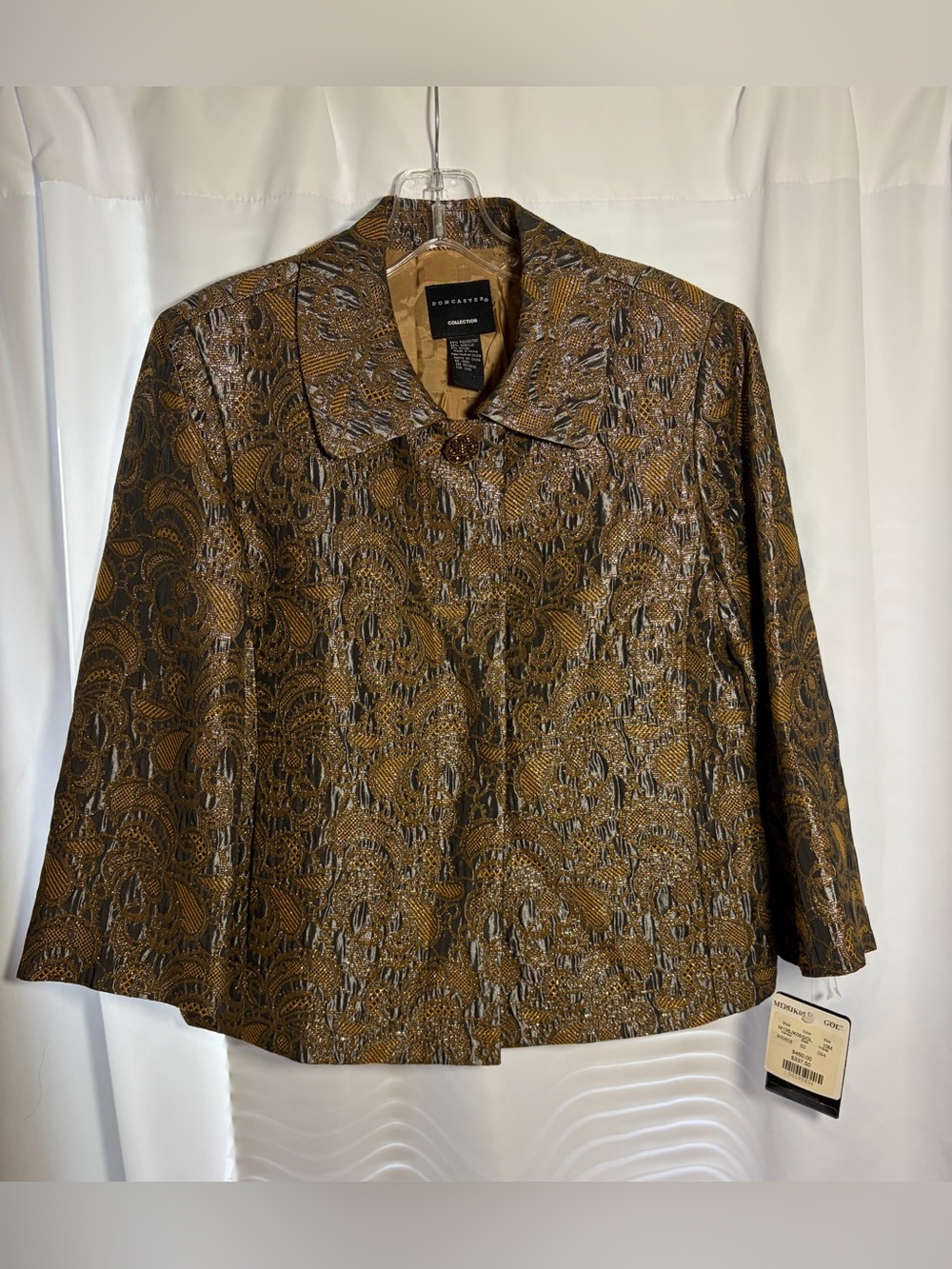 NWT DONCASTER COLLECTION Grey & Gold  Brocade Swing Jacket size 10